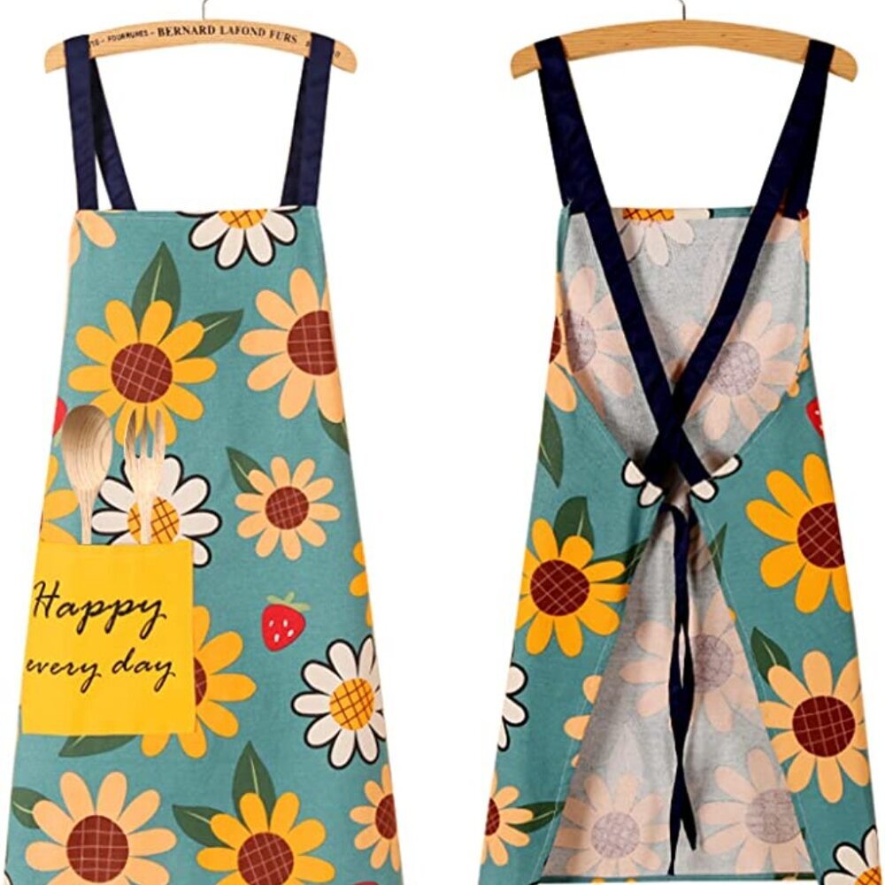 Adjustable Apron with Pockets for Women 2kind, Canvas Chef Kitchen Aprons - Picture 6 of 7